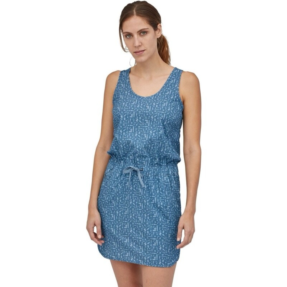 Patagonia Blue geometric print racer back Mini Dress, NWOT size small - Picture 2 of 5